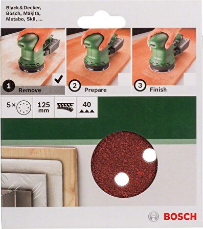 Bosch Eksantirik Zımpara Kağıdı 5'li, 125 mm 40 Kum 8 Delik 2609256A22